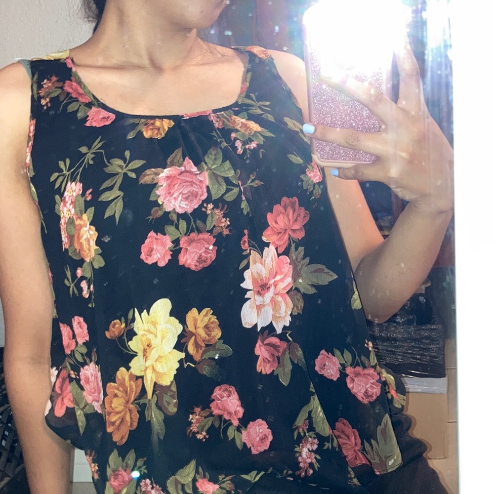 Black flowered blouse- AMBIANCE